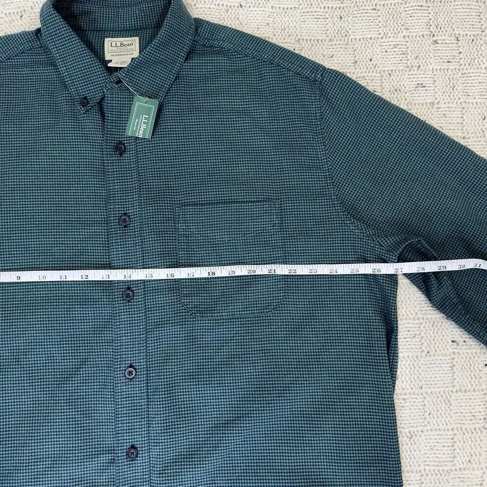 NWT LL Bean Wicked Good Flannel Shirt XL Tall Green Houndstooth Traditional Fit - Picture 7 of 10